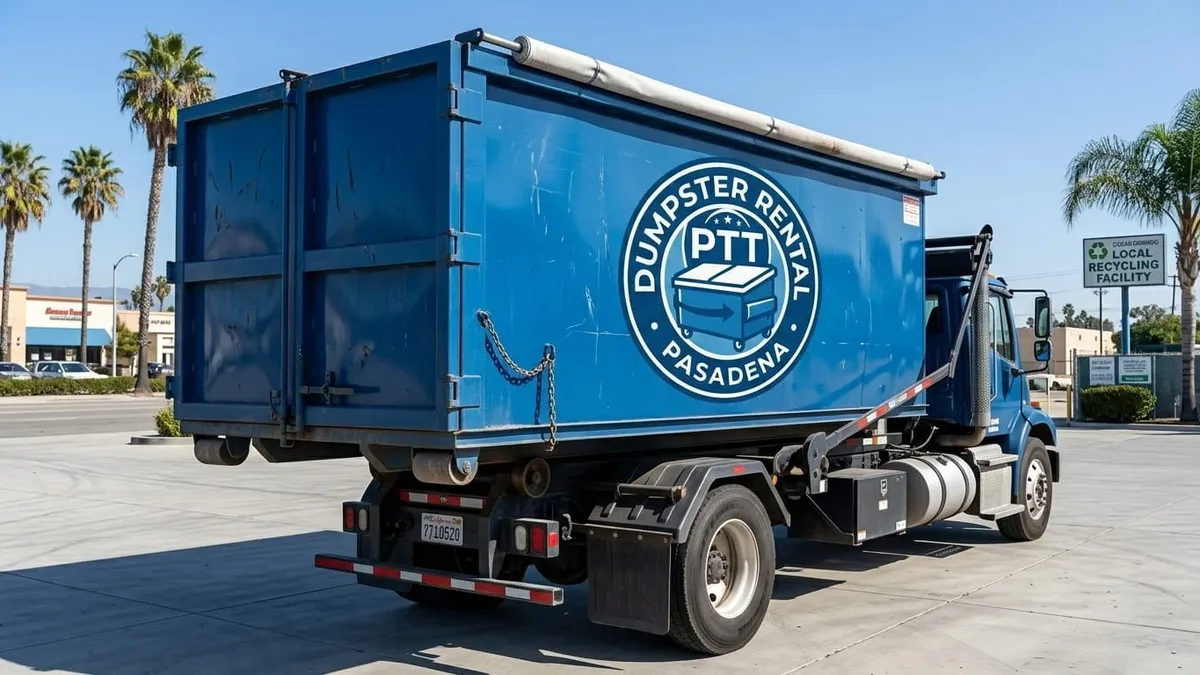 PTT Dumpster Rental Pasadena roll-off truck delivering in Pasadena, CA PTT Dumpster Rental Pasadena roll-off truck delivering in Pasadena, CA